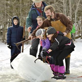 Family Fun Ice Fishing at East Hill in New Hampshire Farm