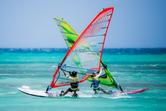 Teens Windsurfing off Aruba